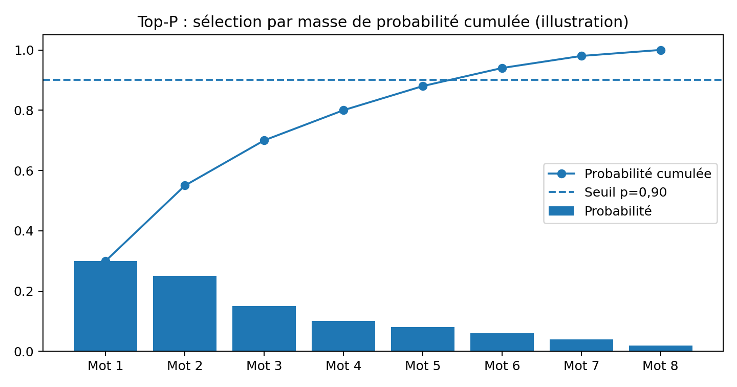 Exemple Top-P avec seuil p=0,90